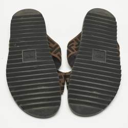 Pre Owned Fendi Brown/Black Zucca Canvas Cross Strap Flat Slides Size 43