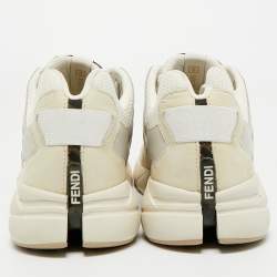 Pre Owned Fendi Beige Mesh and Nubuck Leather Lace Up Sneakers Size 42