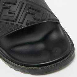 Pre Owned Fendi Black Rubber FF Logo PPool Slides Size 44