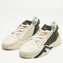 Pre Owned Fendi Multicolor Fabric and Leather Flow Lace Up Sneakers Size 42
