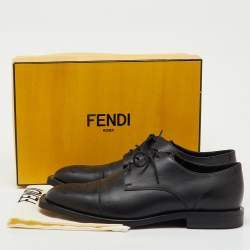 Pre Owned Fendi Black Leather FF Karligraphy Lace Up Derby Size 41