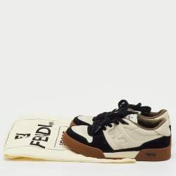 Pre Owned حذاء رياضي فندي جلد أبيض/أسود ورباط من جلد سويدي مقاس 40