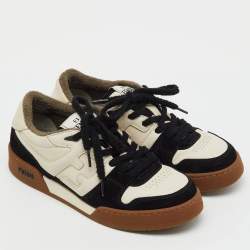 Pre Owned حذاء رياضي فندي جلد أبيض/أسود ورباط من جلد سويدي مقاس 40