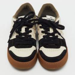 Pre Owned حذاء رياضي فندي جلد أبيض/أسود ورباط من جلد سويدي مقاس 40