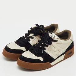 Pre Owned حذاء رياضي فندي جلد أبيض/أسود ورباط من جلد سويدي مقاس 40