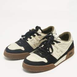 Pre Owned Fendi Cream/Black Leather and Suede Low Top Sneakers Size 43