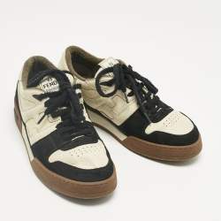 Pre Owned Fendi Cream/Black Leather and Suede Low Top Sneakers Size 43