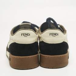 Pre Owned Fendi Cream/Black Leather and Suede Low Top Sneakers Size 43