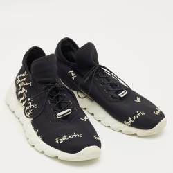 Pre Owned Fendi Black/White Neopene and Knit Fabric Printed Low Top Sneakers Size 43