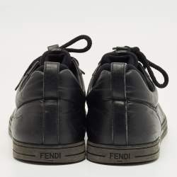 Pre Owned Fendi Black Leather and Fabric Monster Eye Mid Top Sneakers Size 43