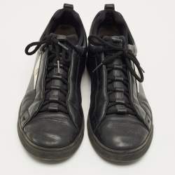Pre Owned Fendi Black Leather and Fabric Monster Eye Mid Top Sneakers Size 43