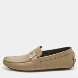 Pre Owned Fendi Brown Leather FF Slip On Loafers Size 43