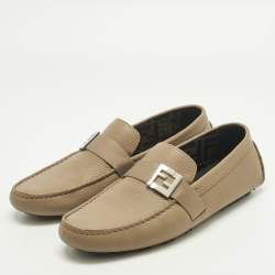Pre Owned Fendi Brown Leather FF Slip On Loafers Size 43
