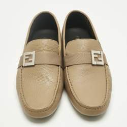 Pre Owned Fendi Brown Leather FF Slip On Loafers Size 43