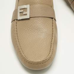 Pre Owned Fendi Brown Leather FF Slip On Loafers Size 43