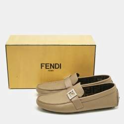 Pre Owned Fendi Brown Leather FF Slip On Loafers Size 43