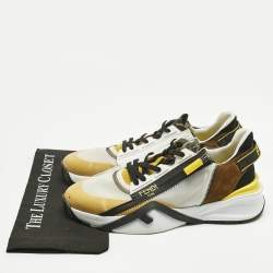 Pre Owned Fendi Multicolor Fabric and Leather Flow Lace Up Sneakers Size 45