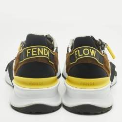Pre Owned Fendi Multicolor Fabric and Leather Flow Lace Up Sneakers Size 45