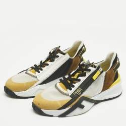 Pre Owned Fendi Multicolor Fabric and Leather Flow Lace Up Sneakers Size 45