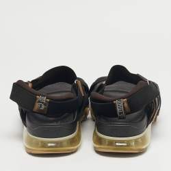 Pre Owned Fendi Brown/Black Canvas and Elastic Flat Sandals Size 43