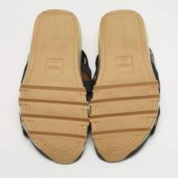 Pre Owned Fendi Brown/Black Canvas and Elastic Flat Sandals Size 43