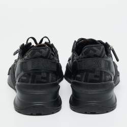 Pre Owned Fendi Black/Grey Zucca Canvas Fabric and Leather Flow Sneakers Size 43