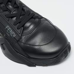 Pre Owned Fendi Black/Grey Zucca Canvas Fabric and Leather Flow Sneakers Size 43