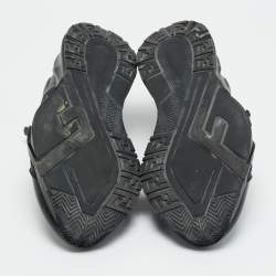 Pre Owned Fendi Black/Grey Zucca Canvas Fabric and Leather Flow Sneakers Size 43