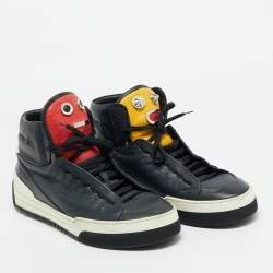 مملوكة مسبقًا حذاء رياضي فنـدي مضحك وجه مزين عالي العنق جلد متعدد الألوان مقاس 44.5