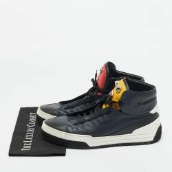 مملوكة مسبقًا حذاء رياضي فنـدي مضحك وجه مزين عالي العنق جلد متعدد الألوان مقاس 44.5