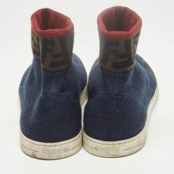 مملوكة مسبقًا Fendi Size 42 Blue Knit Fabric and Suede FF Sock High Top Sneakers 