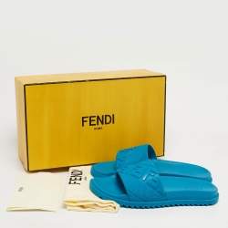 Pre Owned Fendi Size 43 Blue Rubber Flat Slides 
