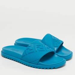 Pre Owned Fendi Size 43 Blue Rubber Flat Slides 