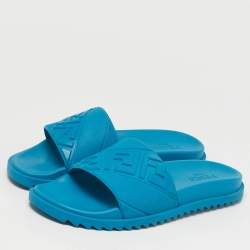 Pre Owned Fendi Size 43 Blue Rubber Flat Slides 