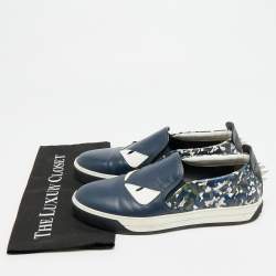 مملوكة مسبقًا حذاء رياضي  فندي مونستر أي سويدي وجلد أسود/أزرق كحلي سليب أون مقاس 44