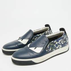 مملوكة مسبقًا حذاء رياضي  فندي مونستر أي سويدي وجلد أسود/أزرق كحلي سليب أون مقاس 44