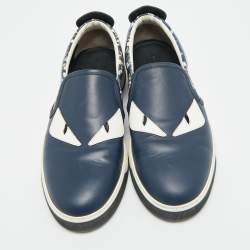 مملوكة مسبقًا حذاء رياضي  فندي مونستر أي سويدي وجلد أسود/أزرق كحلي سليب أون مقاس 44