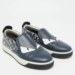 مملوكة مسبقًا حذاء رياضي  فندي مونستر أي سويدي وجلد أسود/أزرق كحلي سليب أون مقاس 44