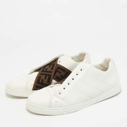 Pre Owned Fendi FF Size 41 White Leather FF Crisscross Strap Slip On Sneakers