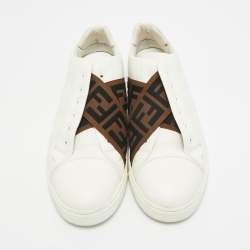 Pre Owned Fendi FF Size 41 White Leather FF Crisscross Strap Slip On Sneakers