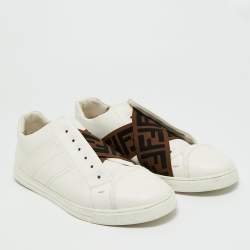 Pre Owned Fendi FF Size 41 White Leather FF Crisscross Strap Slip On Sneakers