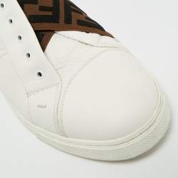 Pre Owned Fendi FF Size 41 White Leather FF Crisscross Strap Slip On Sneakers