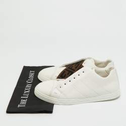 Pre Owned Fendi FF Size 41 White Leather FF Crisscross Strap Slip On Sneakers