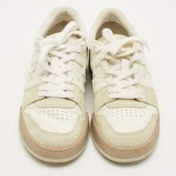 مملوكة مسبقًا حذاء رياضي فندي جلدي ومخملي بلون كريمي وأسود منخفض من الأعلى مقاس 43