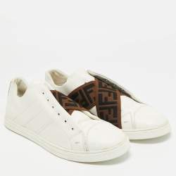 Pre Owned Fendi forever fendi Size 44 White Leather Reloaded Low Top Sneakers