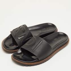 مملوكة مسبقًا Fendi Size 41 Black Rubber Logo Flat Slide Sandals