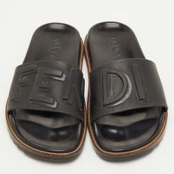 مملوكة مسبقًا Fendi Size 41 Black Rubber Logo Flat Slide Sandals