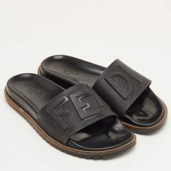 مملوكة مسبقًا Fendi Size 41 Black Rubber Logo Flat Slide Sandals