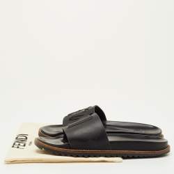 مملوكة مسبقًا Fendi Size 41 Black Rubber Logo Flat Slide Sandals
