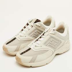 مملوكة مسبقًا حذاء رياضي فنـدي فاستر جلد شبكي رمادي بعنق منخفض مقاس 42